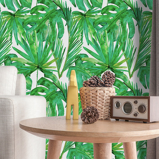 Tropical Plant Leaves Wallpaper Panel Green Peel and Paste Wall Covering for Home Clearhalo 'Modern wall decor' 'Modern' 'Wallpaper' Wall Decor' 1922233