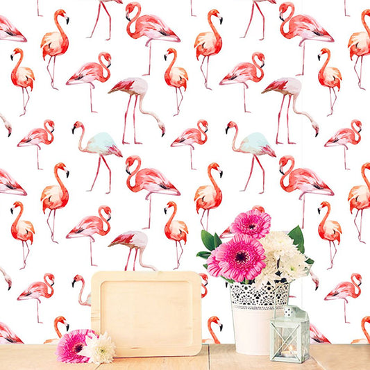 Pick Up Sticks Flamingo Wallpapers Tropical PVC Wall Decor in Pink, 4' L x 20.5" W Pink Clearhalo 'Modern wall decor' 'Modern' 'Wallpaper' Wall Decor' 1922236