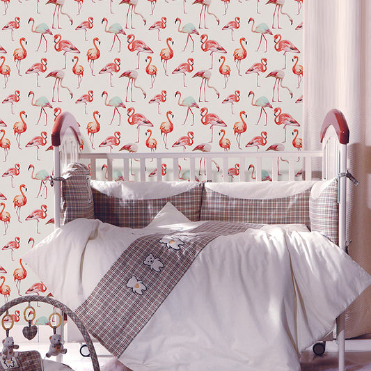 Pick Up Sticks Flamingo Wallpapers Tropical PVC Wall Decor in Pink, 4' L x 20.5" W Clearhalo 'Modern wall decor' 'Modern' 'Wallpaper' Wall Decor' 1922238