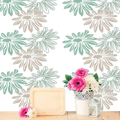 Rustic Daisy Flower Wallpaper Panels PVC Easy Peel off Green Wall Covering for Home Green Clearhalo 'Country wall decor' 'Rustic' 'Wallpaper' Wall Decor' 1922246
