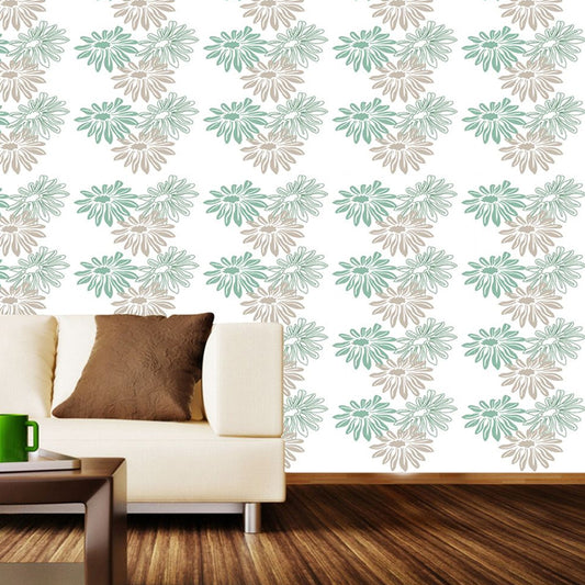 Rustic Daisy Flower Wallpaper Panels PVC Easy Peel off Green Wall Covering for Home Clearhalo 'Country wall decor' 'Rustic' 'Wallpaper' Wall Decor' 1922248