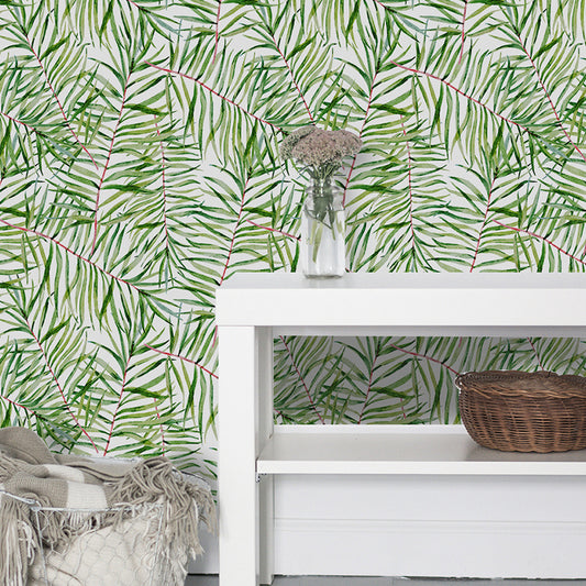 Green Willow Branches Wallpaper Panel Pick Up Sticks Wall Covering for Accent Wall Clearhalo 'Country wall decor' 'Rustic' 'Wallpaper' Wall Decor' 1922267