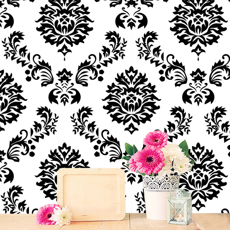 Retro Style Damask Wallpaper Panel Set Grey Flower Print Wall Decor, Peel and Paste Grey Clearhalo 'Vintage wall decor' 'Vintage' 'Wallpaper' Wall Decor' 1922271