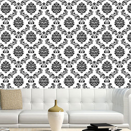 Retro Style Damask Wallpaper Panel Set Grey Flower Print Wall Decor, Peel and Paste Clearhalo 'Vintage wall decor' 'Vintage' 'Wallpaper' Wall Decor' 1922272