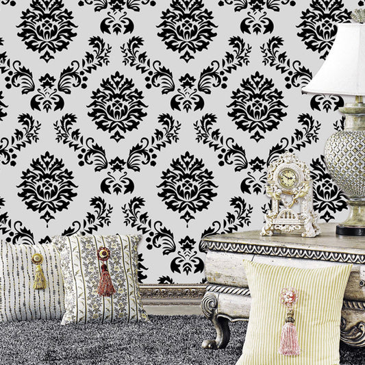 Retro Style Damask Wallpaper Panel Set Grey Flower Print Wall Decor, Peel and Paste Clearhalo 'Vintage wall decor' 'Vintage' 'Wallpaper' Wall Decor' 1922273