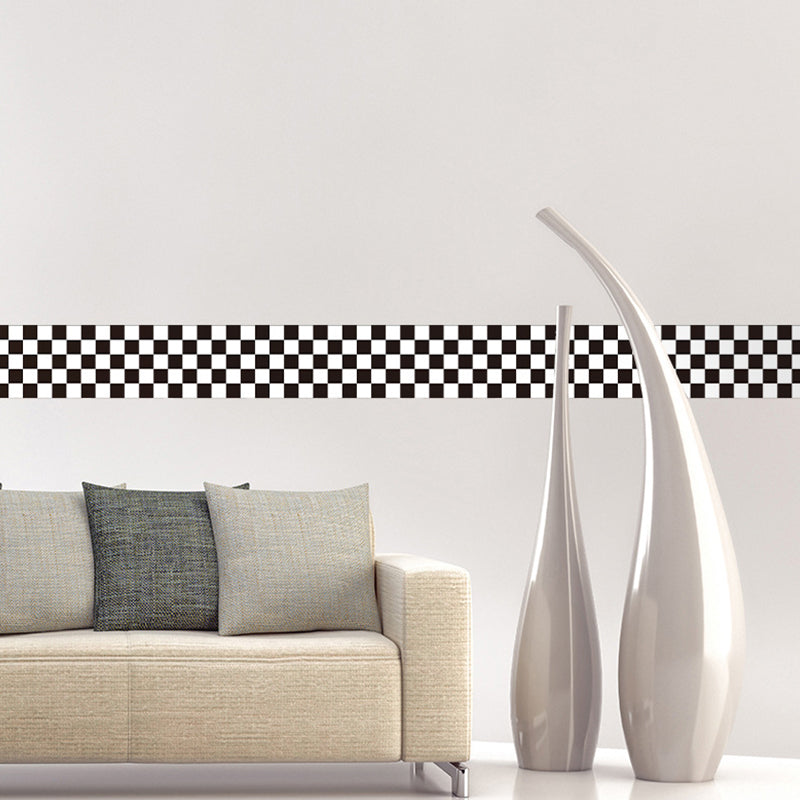 Peel and Paste Checkered Wallpaper Border Modernism PVC Wall Covering, 6.5' L x 4" W Black Clearhalo 'Modern wall decor' 'Modern' 'Wallpaper' Wall Decor' 1922291