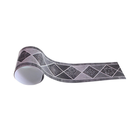 Grey Retro Adhesive Wallpaper Border 6.5' x 4" Geometric and Flower Print Wall Covering for Home