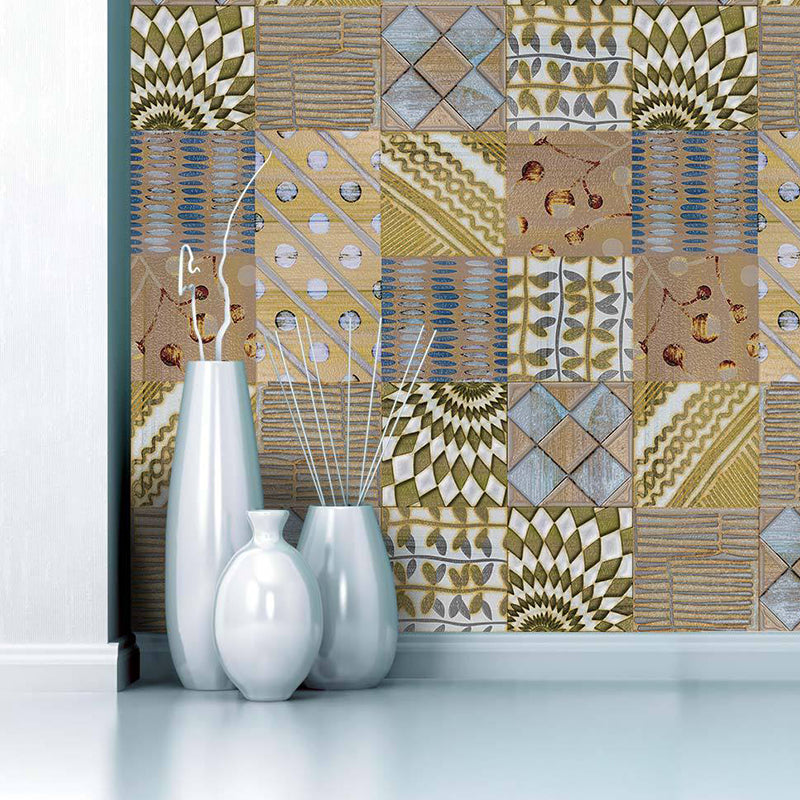 Mosaic Tile Peel Wallpaper Border Boho Mixed Tribal Pattern Wall Art in Brown, 16.5' L x 8" W Brown Clearhalo 'Wall Decor' 'Wallpaper' 1922360