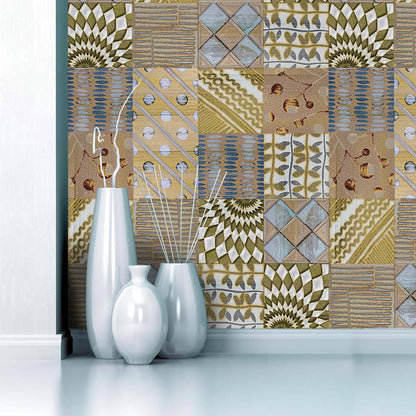 Mosaic Tile Peel Wallpaper Border Boho Mixed Tribal Pattern Wall Art in Brown, 16.5' L x 8" W Brown Clearhalo 'Wall Decor' 'Wallpaper' 1922360