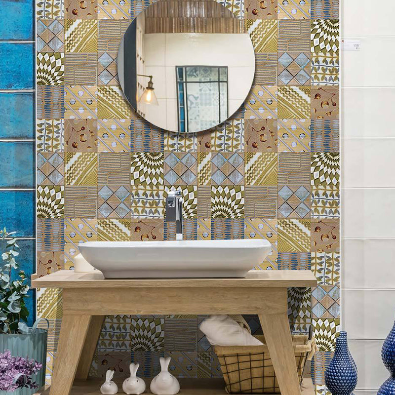 Mosaic Tile Peel Wallpaper Border Boho Mixed Tribal Pattern Wall Art in Brown, 16.5' L x 8" W Clearhalo 'Wall Decor' 'Wallpaper' 1922361