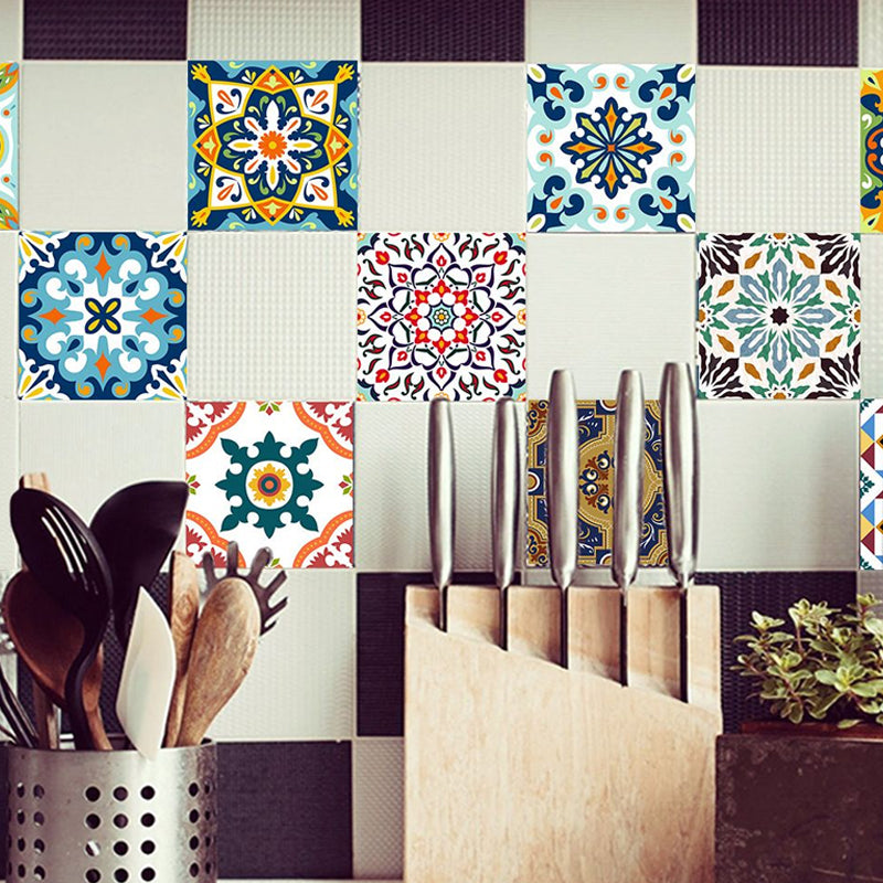 Moroccan Floral Tile Wallpapers Bohemian Smooth Wall Art in Blue, Peel and Stick Blue Clearhalo 'Wall Decor' 'Wallpaper' 1922370