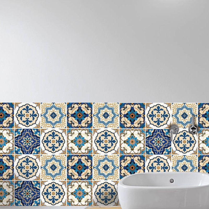 Blue Moroccan Wallpaper Panel Set 8' x 8" Flower Tiles Peel off Wall Decor for Kitchen Blue Clearhalo 'Wall Decor' 'Wallpaper' 1922375