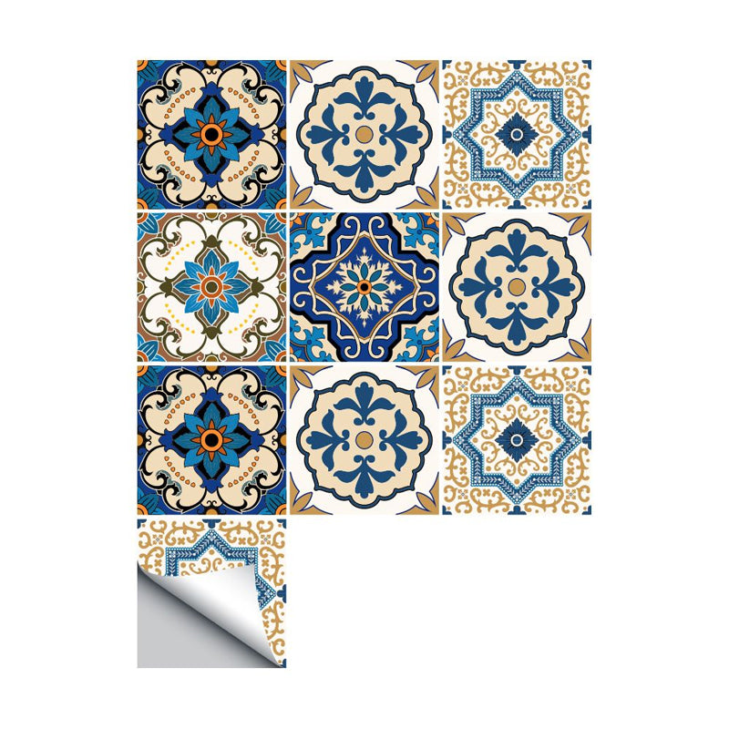 Blue Moroccan Wallpaper Panel Set 8' x 8" Flower Tiles Peel off Wall Decor for Kitchen Clearhalo 'Wall Decor' 'Wallpaper' 1922378