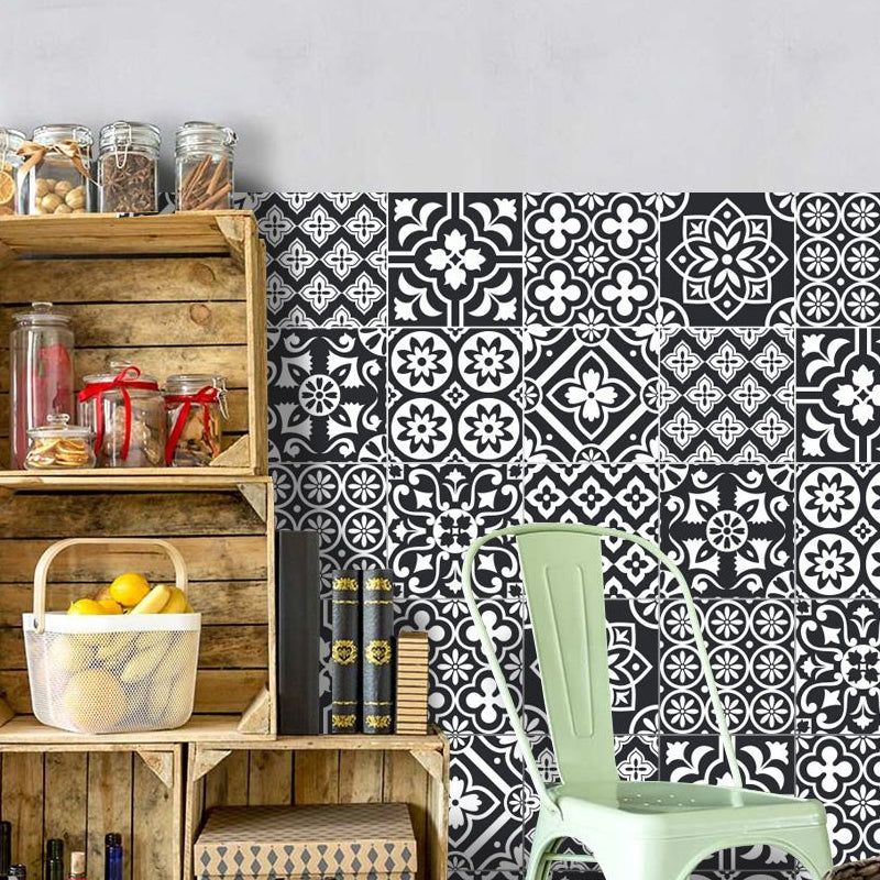Grey Flower Print Wallpaper Panels Self Sticking Boho Living Room Wall Art, 8' x 8" Clearhalo 'Wall Decor' 'Wallpaper' 1922386