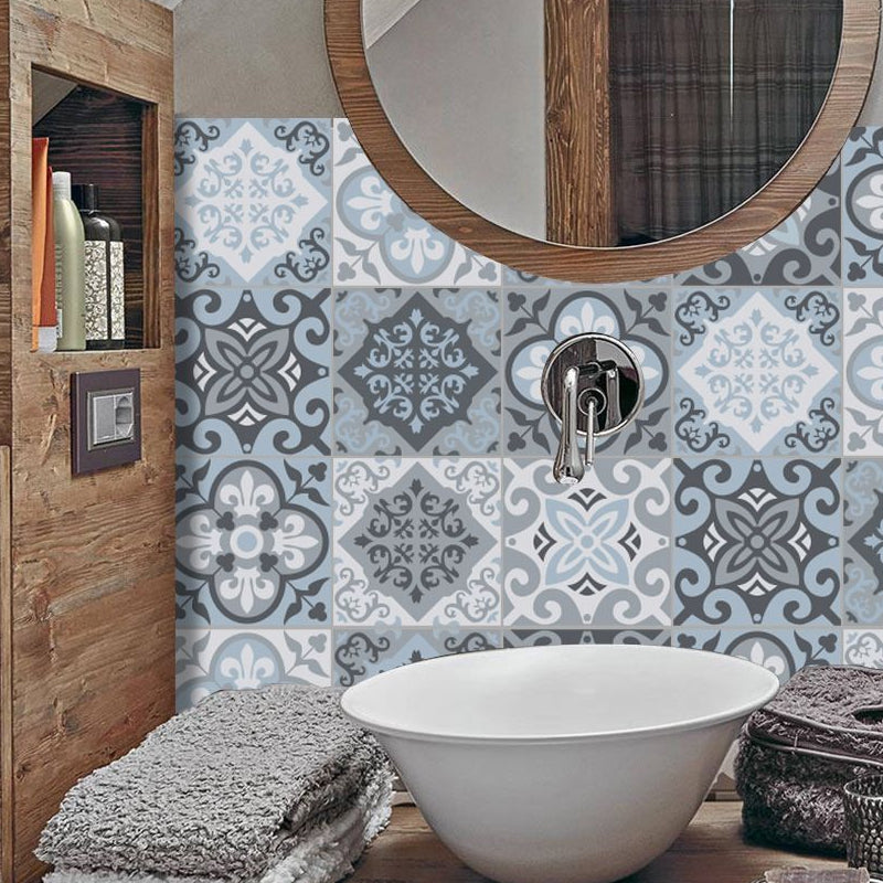 Bohemian Floral Wallpaper Panel PVC Self-Adhesive Blue Wall Decoration for Bathroom Clearhalo 'Wall Decor' 'Wallpaper' 1922392