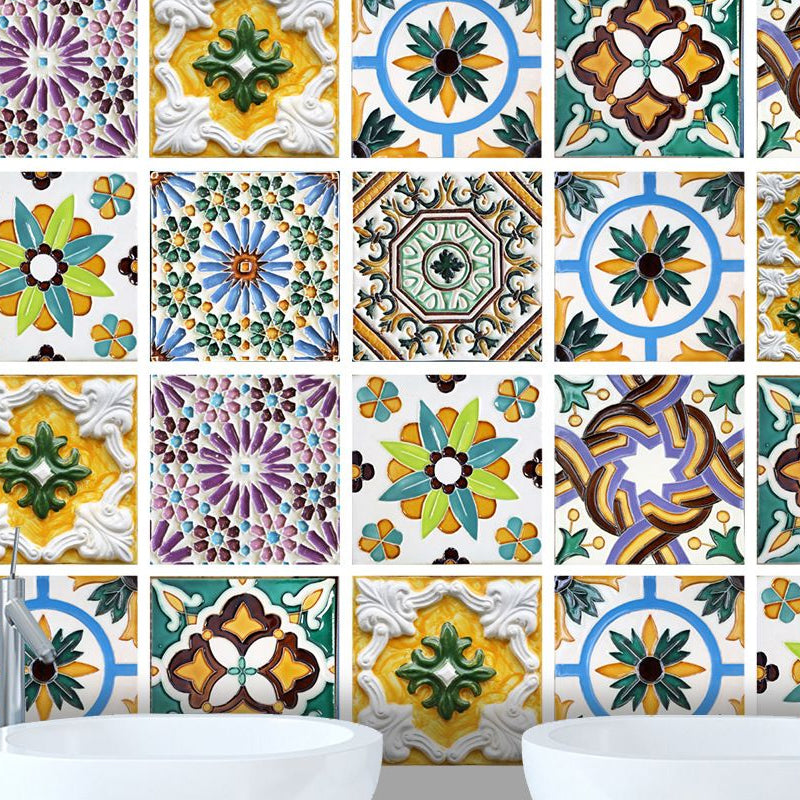 Bright Moroccan Peel Wallpapers for Dining Room Flower Tile Wall Covering, 8' x 8" Yellow Clearhalo 'Wall Decor' 'Wallpaper' 1922399