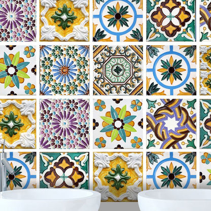 Bright Moroccan Peel Wallpapers for Dining Room Flower Tile Wall Covering, 8' x 8" Yellow Clearhalo 'Wall Decor' 'Wallpaper' 1922399