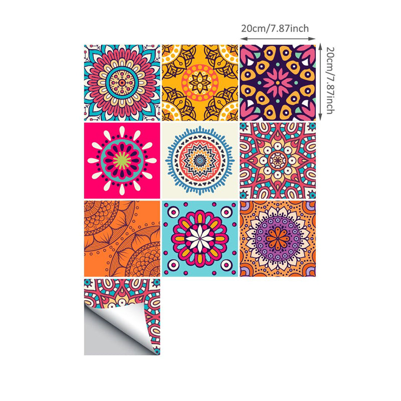 Boho-Chic Mandala Wallpaper Panels for Kitchen 8' L x 8" W Adhesive Wall Art in Orange Clearhalo 'Wall Decor' 'Wallpaper' 1922406