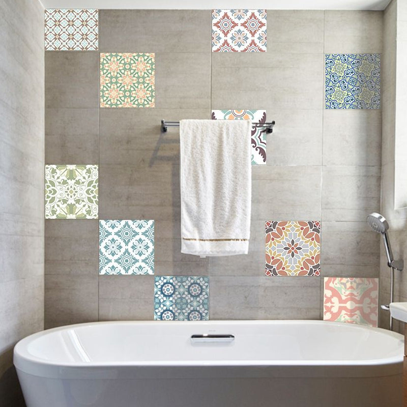 PVC Blue Wallpaper Panels Bohemian Floral Print Stick On Wall Decoration, 8' L x 8" W Clearhalo 'Wall Decor' 'Wallpaper' 1922408