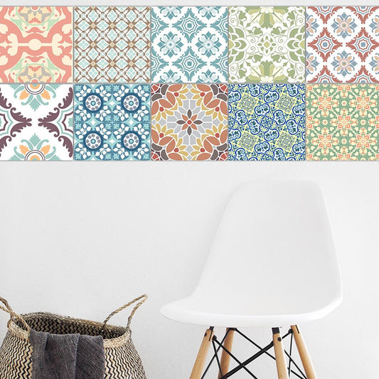 PVC Blue Wallpaper Panels Bohemian Floral Print Stick On Wall Decoration, 8' L x 8" W Clearhalo 'Wall Decor' 'Wallpaper' 1922409