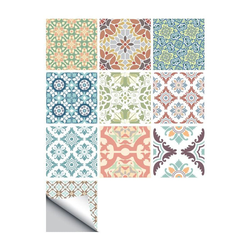 PVC Blue Wallpaper Panels Bohemian Floral Print Stick On Wall Decoration, 8' L x 8" W Clearhalo 'Wall Decor' 'Wallpaper' 1922410