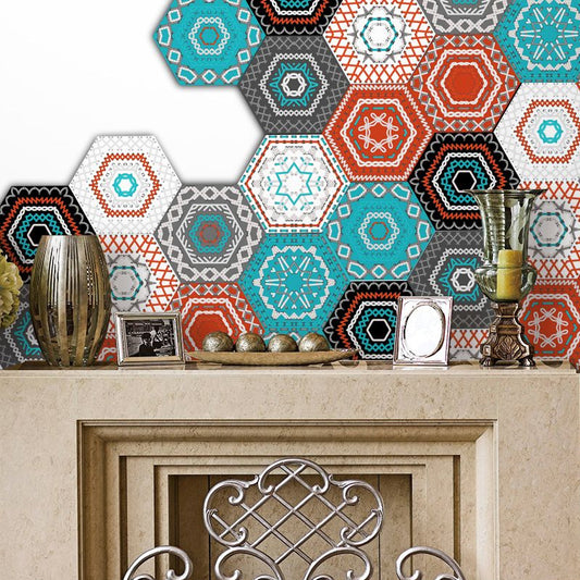 Red Hexagon Wallpaper Panel Set Tiles Bohemia Self-Stick Wall Covering for Bedroom Clearhalo 'Wall Decor' 'Wallpaper' 1922413