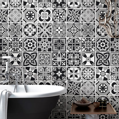 Mediterranean Petal Tiles Wallpaper Roll PVC Self Sticking Grey Wall Covering for Bathroom Grey 1 Set Clearhalo 'Wall Decor' 'Wallpaper' 1922460