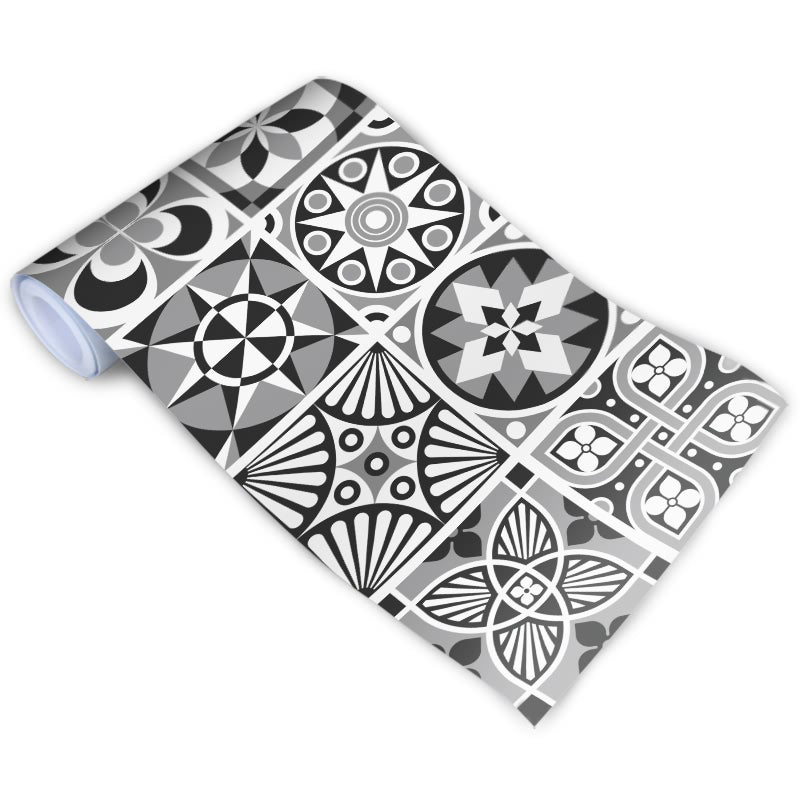 Mediterranean Petal Tiles Wallpaper Roll PVC Self Sticking Grey Wall Covering for Bathroom Clearhalo 'Wall Decor' 'Wallpaper' 1922463