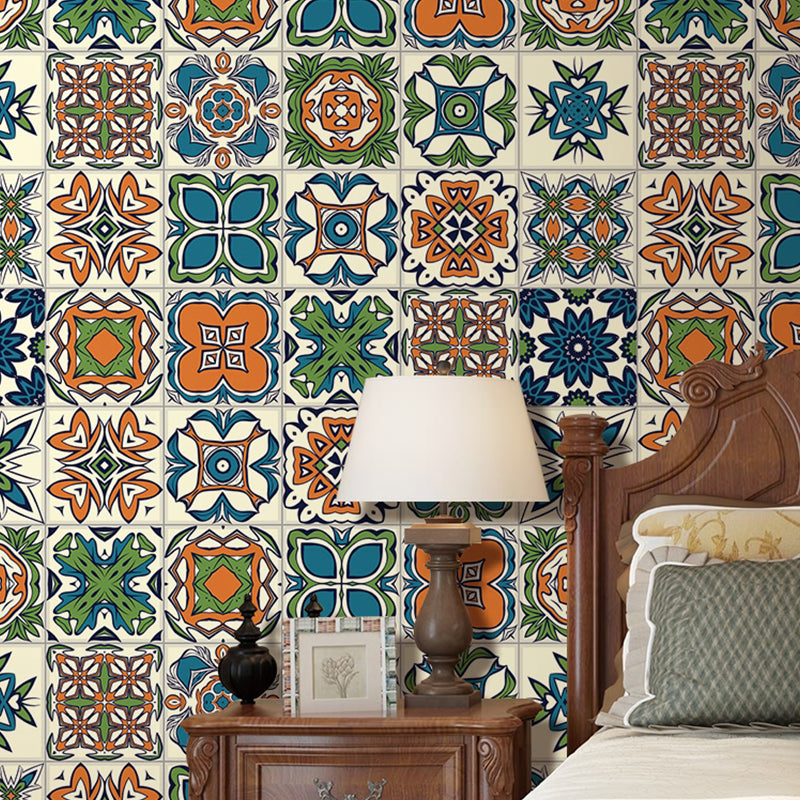 PVC Peel off Wallpaper Bohemian Petals Wall Art for Kitchen, 10' L x 12" W (1 Pc) Orange 1 Set Clearhalo 'Wall Decor' 'Wallpaper' 1922477