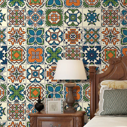 PVC Peel off Wallpaper Bohemian Petals Wall Art for Kitchen, 10' L x 12" W (1 Pc) Orange 1 Set Clearhalo 'Wall Decor' 'Wallpaper' 1922477