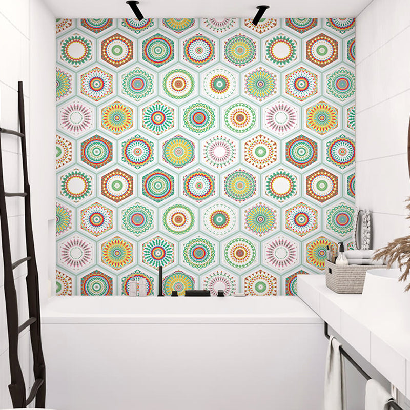 Green Boho Self Sticking Wallpaper 9.7-sq ft Mandala Pattern Wall Decor for Kitchen Clearhalo 'Wall Decor' 'Wallpaper' 1922483