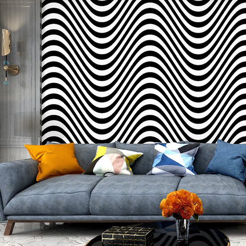 Modern Seamless Waves Wallpaper Black and White Self Adhesive Wall Decor for Home Black 1 Set Clearhalo 'Modern wall decor' 'Modern' 'Wallpaper' Wall Decor' 1922495