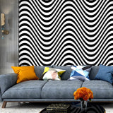 Modern Seamless Waves Wallpaper Black and White Self Adhesive Wall Decor for Home Black 1 Set