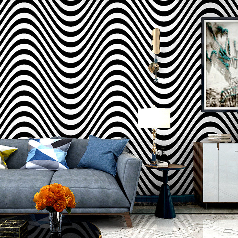 Modern Seamless Waves Wallpaper Black and White Self Adhesive Wall Decor for Home Clearhalo 'Modern wall decor' 'Modern' 'Wallpaper' Wall Decor' 1922496