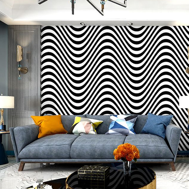 Modern Seamless Waves Wallpaper Black and White Self Adhesive Wall Decor for Home Clearhalo 'Modern wall decor' 'Modern' 'Wallpaper' Wall Decor' 1922497