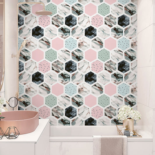 Hexagonal Terrazzo Adhesive Wallpaper Roll Pink Contemporary Wall Covering for Restroom Pink 1 Set Clearhalo 'Modern wall decor' 'Modern' 'Wallpaper' Wall Decor' 1922501