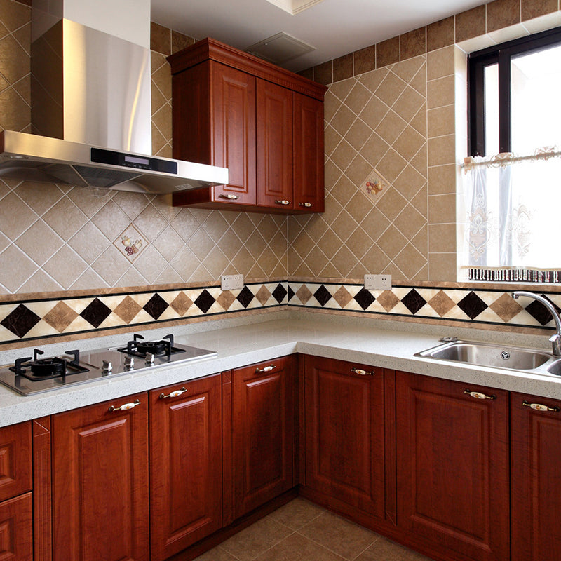 Smooth Brown Wallpaper Border Vintage Rhombus Pattern Adhesive Wall Covering, 16.5' L x 4" W Clearhalo 'Vintage wall decor' 'Vintage' 'Wallpaper' Wall Decor' 1922570