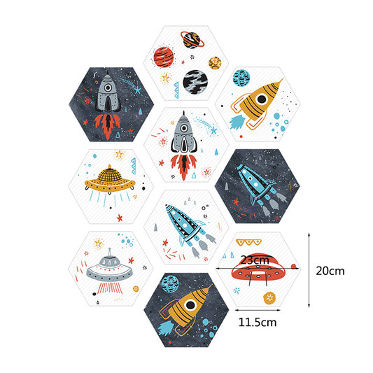 Novelty Kids Wallpaper Panel Set with Rocket and UFO Pattern Yellow Self Sticking Wall Covering Clearhalo 'Wall Decor' 'Wallpaper' 1922582