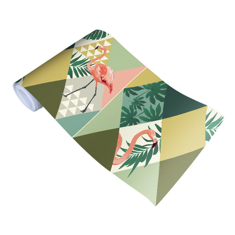 Flamingo and Tropical Plants Wallpaper Green Novelty Stick Wall Covering for Accent Wall Clearhalo 'Wall Decor' 'Wallpaper' 1922586