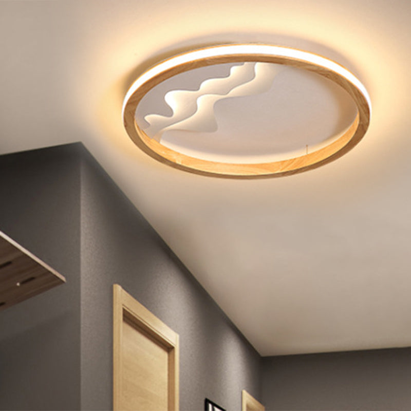 Ring Flush Mount Fixture Modern Wood 13"/15"/21" W LED Beige/White Flush Light for Bedroom, Natural/3 Color/Remote Control Stepless Dimming Clearhalo 'Ceiling Lights' 'Close To Ceiling Lights' 'Close to ceiling' 'Flush mount' Lighting' 1922620