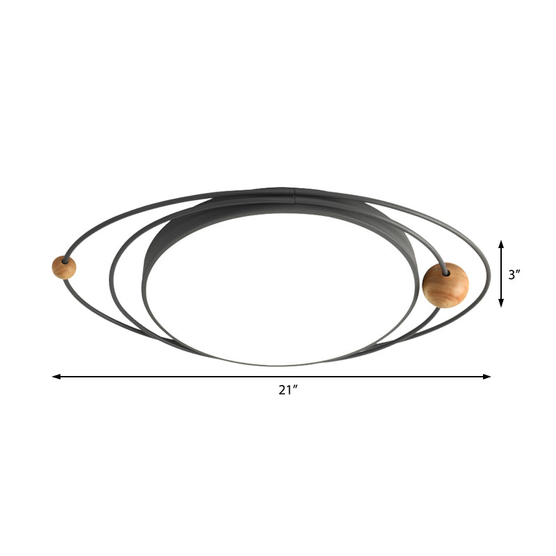 Drum Flush Lamp with Orbit Design Nordic Style Metal Led Indoor Flush Ceiling Light in Green/Grey/White, 21"/26"/31" W Clearhalo 'Ceiling Lights' 'Close To Ceiling Lights' 'Close to ceiling' 'Flush mount' Lighting' 1922639