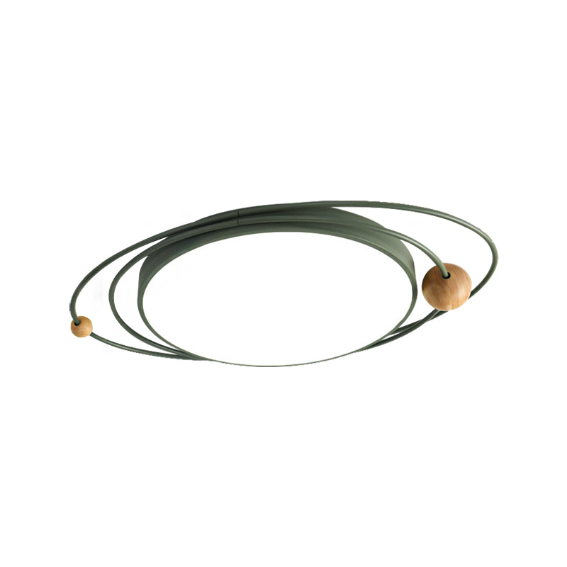 Drum Flush Lamp with Orbit Design Nordic Style Metal Led Indoor Flush Ceiling Light in Green/Grey/White, 21"/26"/31" W Clearhalo 'Ceiling Lights' 'Close To Ceiling Lights' 'Close to ceiling' 'Flush mount' Lighting' 1922642