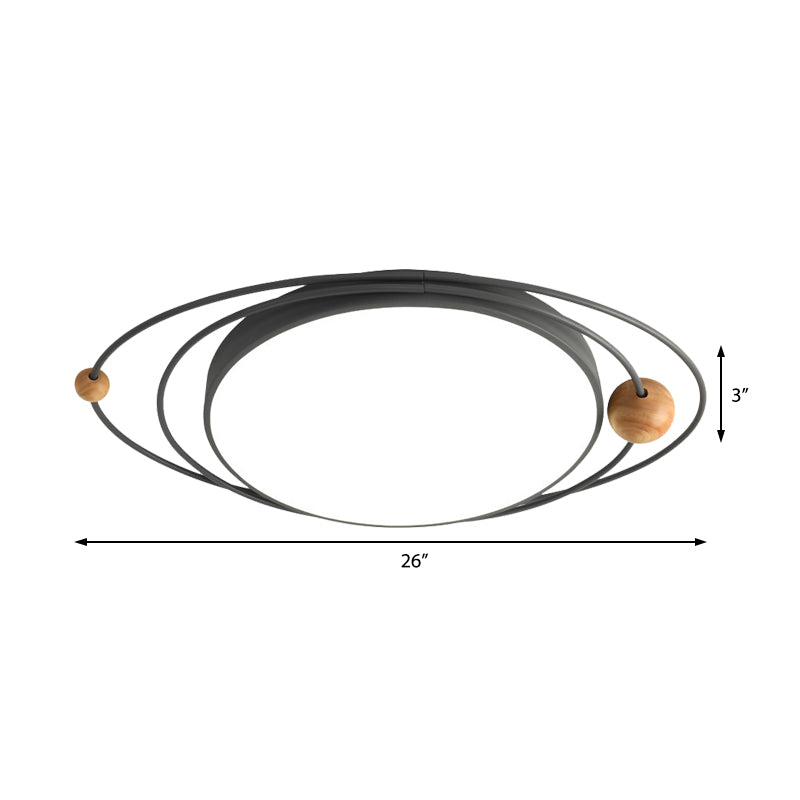 Drum Flush Lamp with Orbit Design Nordic Style Metal Led Indoor Flush Ceiling Light in Green/Grey/White, 21"/26"/31" W Clearhalo 'Ceiling Lights' 'Close To Ceiling Lights' 'Close to ceiling' 'Flush mount' Lighting' 1922644