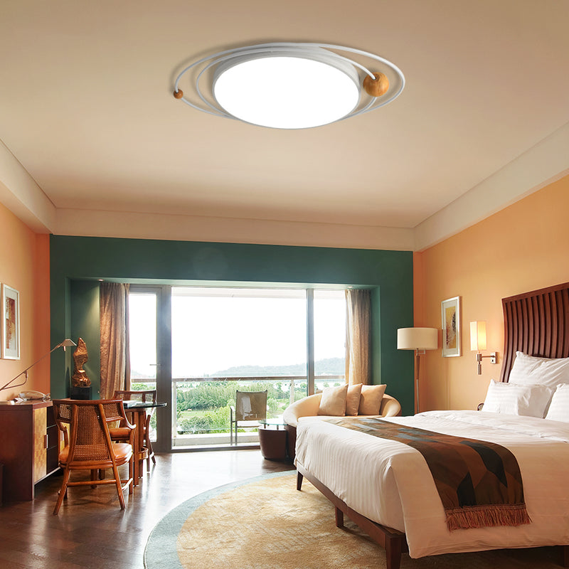 Drum Flush Lamp with Orbit Design Nordic Style Metal Led Indoor Flush Ceiling Light in Green/Grey/White, 21"/26"/31" W Clearhalo 'Ceiling Lights' 'Close To Ceiling Lights' 'Close to ceiling' 'Flush mount' Lighting' 1922649