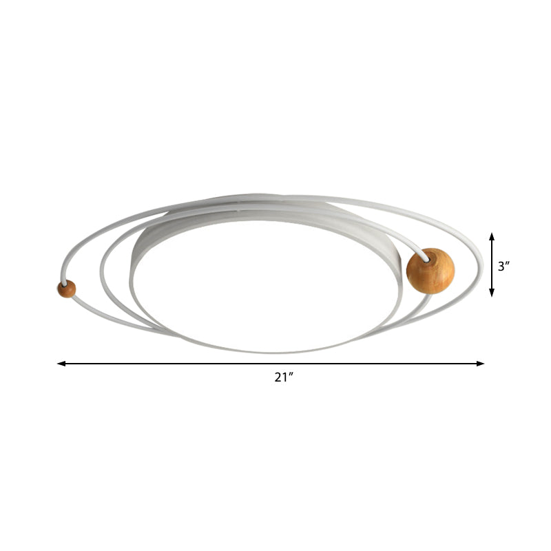 Drum Flush Lamp with Orbit Design Nordic Style Metal Led Indoor Flush Ceiling Light in Green/Grey/White, 21"/26"/31" W Clearhalo 'Ceiling Lights' 'Close To Ceiling Lights' 'Close to ceiling' 'Flush mount' Lighting' 1922651