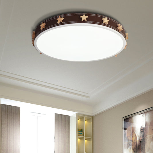 12"/16"/19.5" W Rubber Round Flush Mount Lighting with Star Accents Modern Led Ceiling Flush Light in Brown Tan Clearhalo 'Ceiling Lights' 'Close To Ceiling Lights' 'Close to ceiling' 'Flush mount' Lighting' 1922654