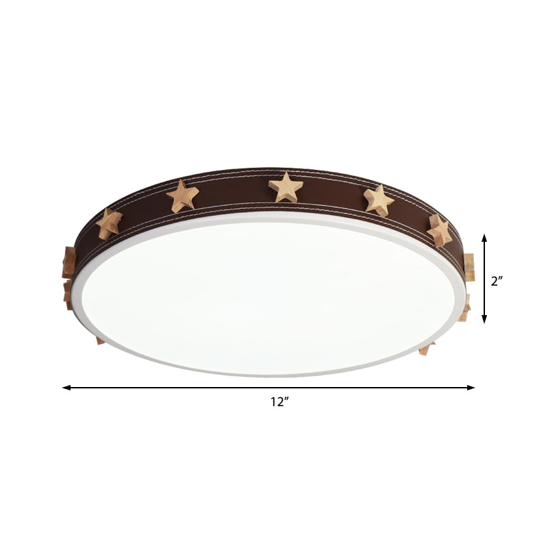 12"/16"/19.5" W Rubber Round Flush Mount Lighting with Star Accents Modern Led Ceiling Flush Light in Brown Clearhalo 'Ceiling Lights' 'Close To Ceiling Lights' 'Close to ceiling' 'Flush mount' Lighting' 1922657