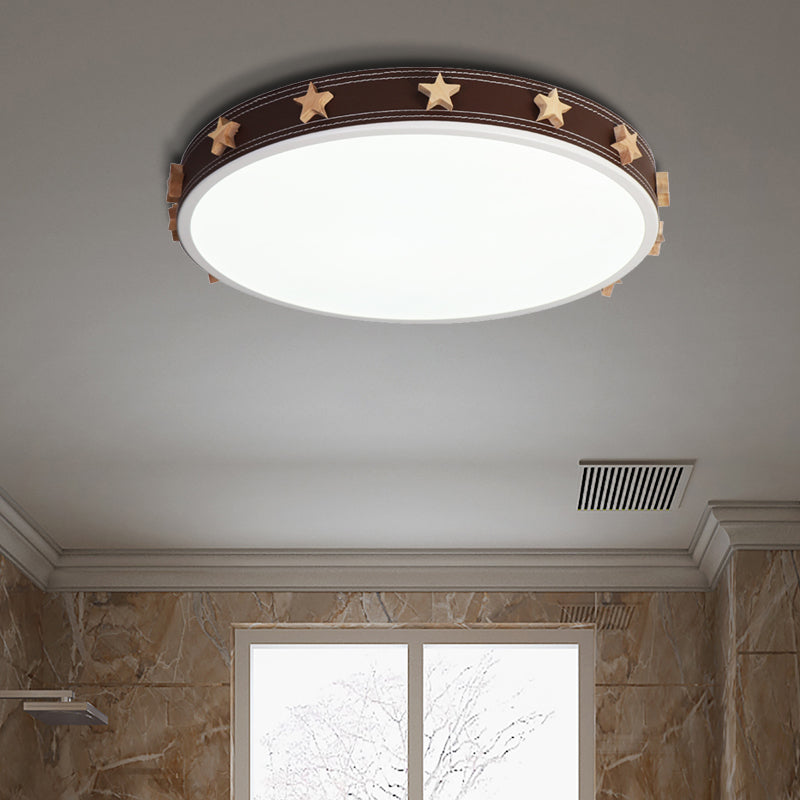 12"/16"/19.5" W Rubber Round Flush Mount Lighting with Star Accents Modern Led Ceiling Flush Light in Brown Clearhalo 'Ceiling Lights' 'Close To Ceiling Lights' 'Close to ceiling' 'Flush mount' Lighting' 1922658