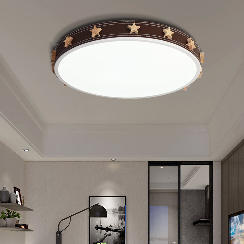 12"/16"/19.5" W Rubber Round Flush Mount Lighting with Star Accents Modern Led Ceiling Flush Light in Brown Clearhalo 'Ceiling Lights' 'Close To Ceiling Lights' 'Close to ceiling' 'Flush mount' Lighting' 1922661