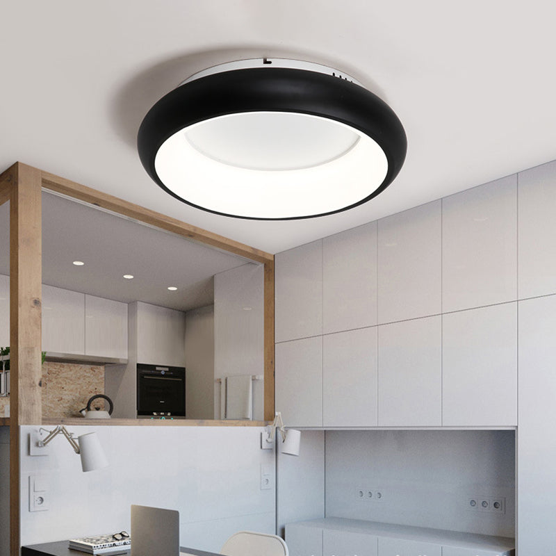 19.5"/25.5" W Donut Flush Mount Lighting Macaron Metal and Acrylic Integrated Led Flush Lamp in Black/Green/Gold/White Black Clearhalo 'Ceiling Lights' 'Close To Ceiling Lights' 'Close to ceiling' 'Flush mount' Lighting' 1922664